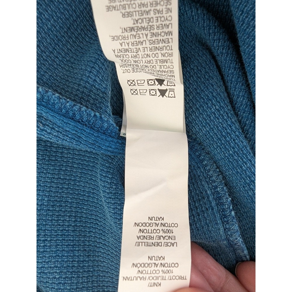 Lucky Brand Womens XL Blue Waffle Knit Thermal Henley Top Crochet Lace Detail - Picture 6 of 9